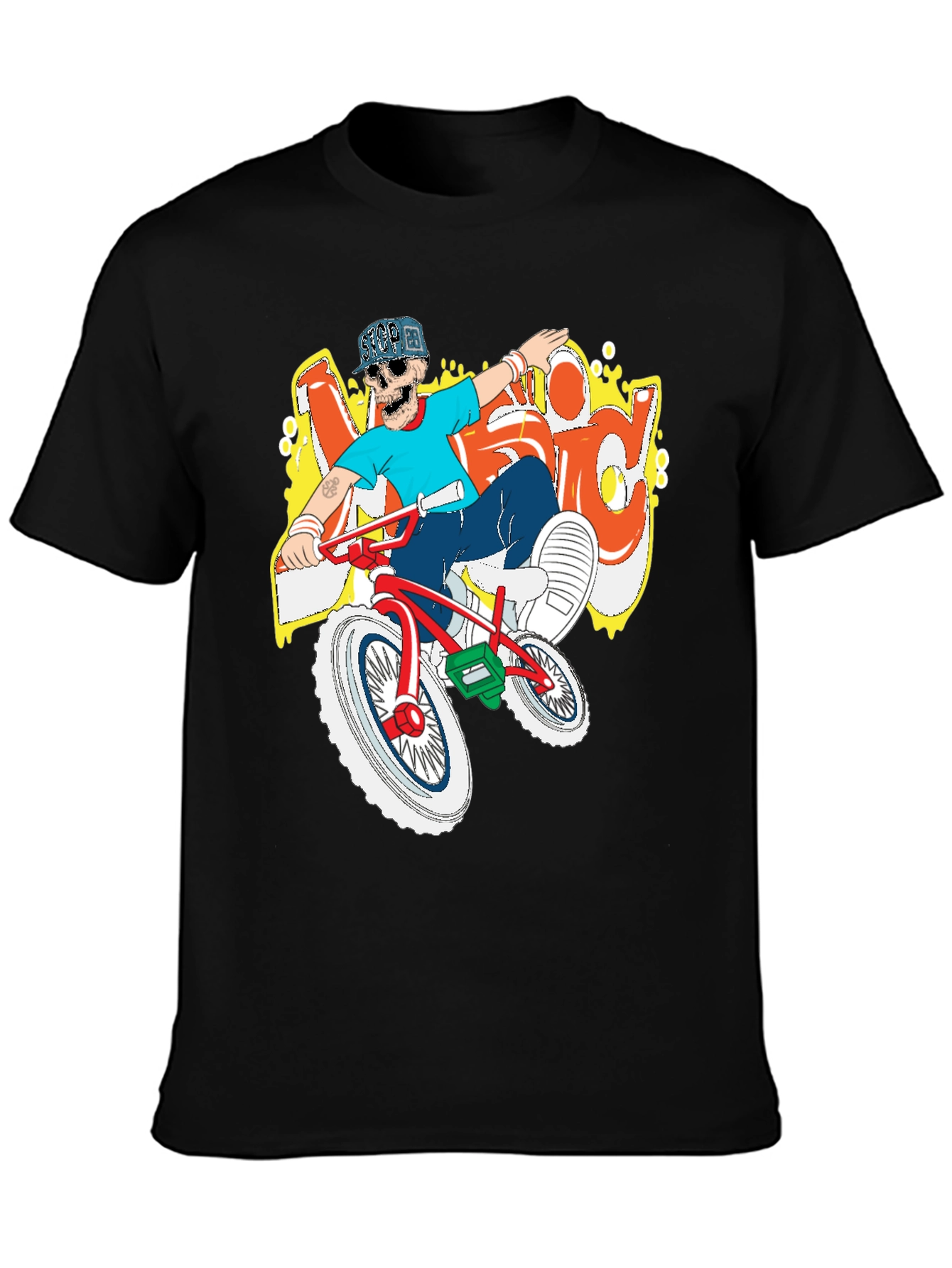 Black BMX Rider Skeleton Graphic Tee view 3