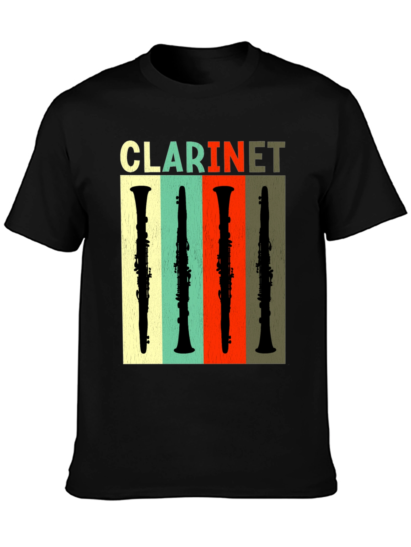 Black Retro Clarinet T-Shirt - Music Lover Tee view 3