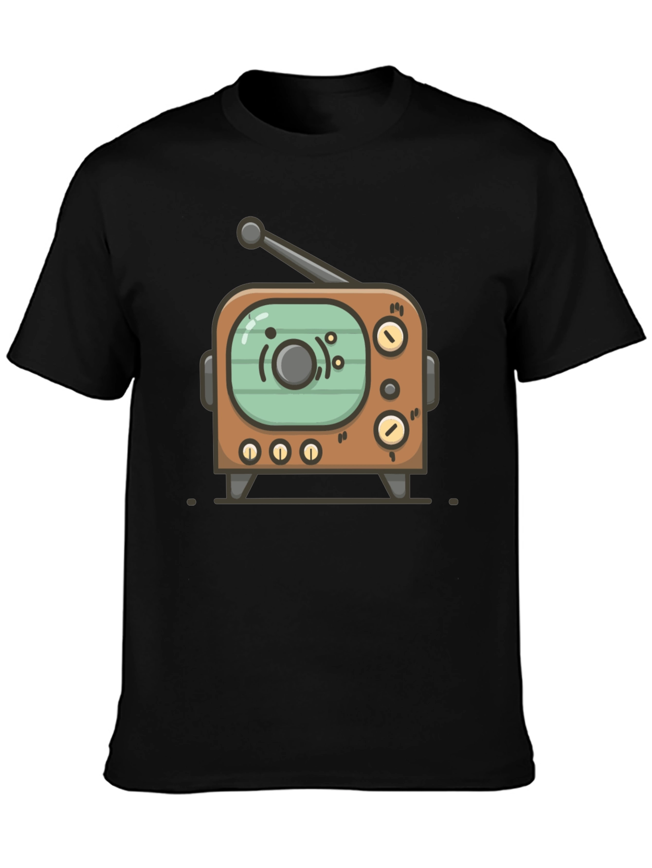 Black Retro TV Graphic Tee - Vintage Style Black T-Shirt view 3