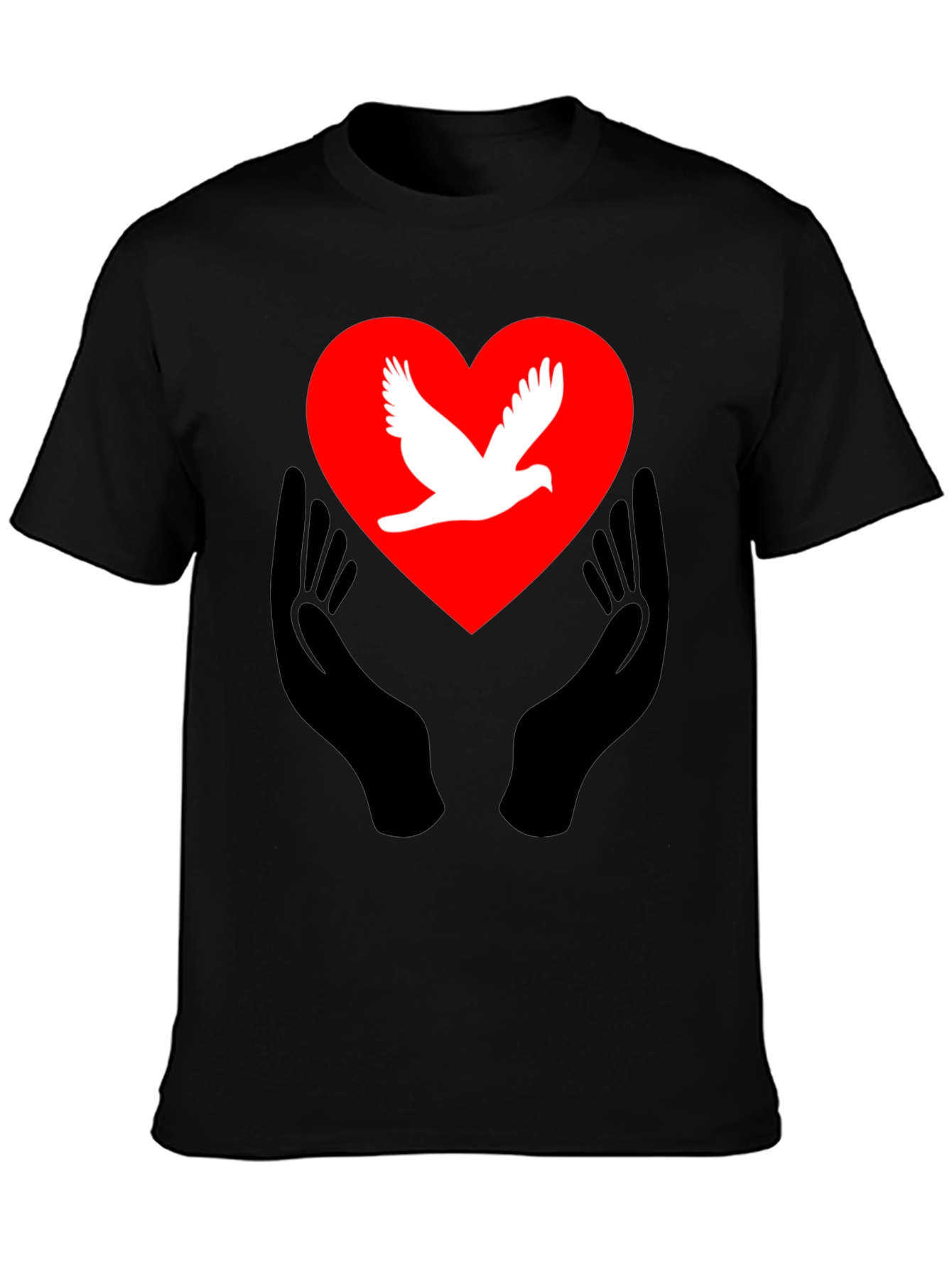 Black Peace Dove Heart Graphic Tee - Black Unisex T-Shirt view 3