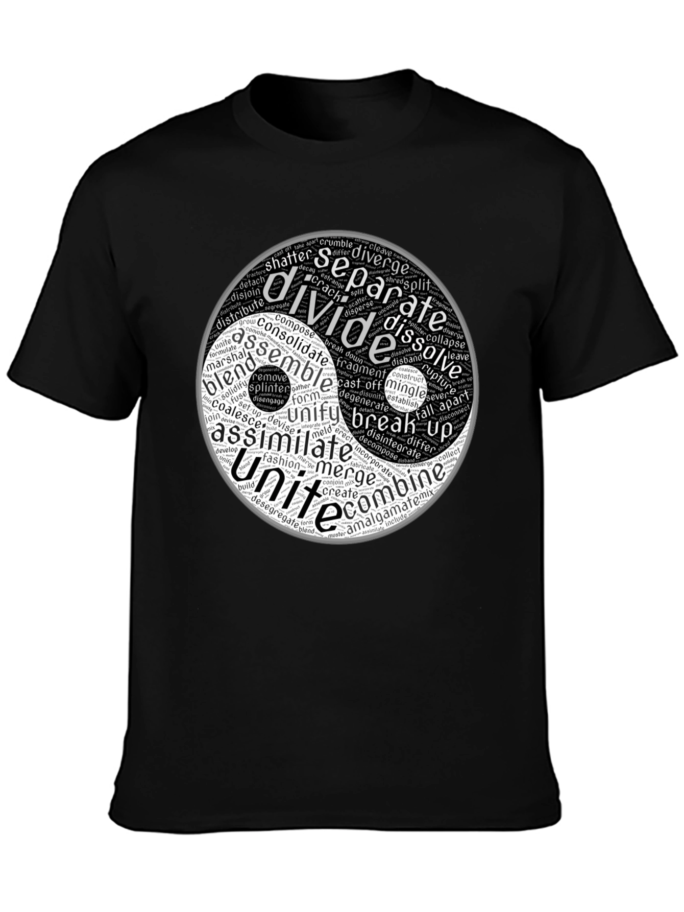 Black Yin Yang Word Art Graphic T-Shirt view 3
