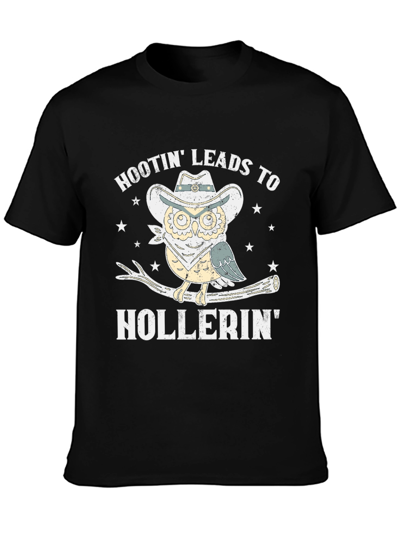 Black Hootin' Leads To Hollerin' Owl Cowboy T-Shirt view 3