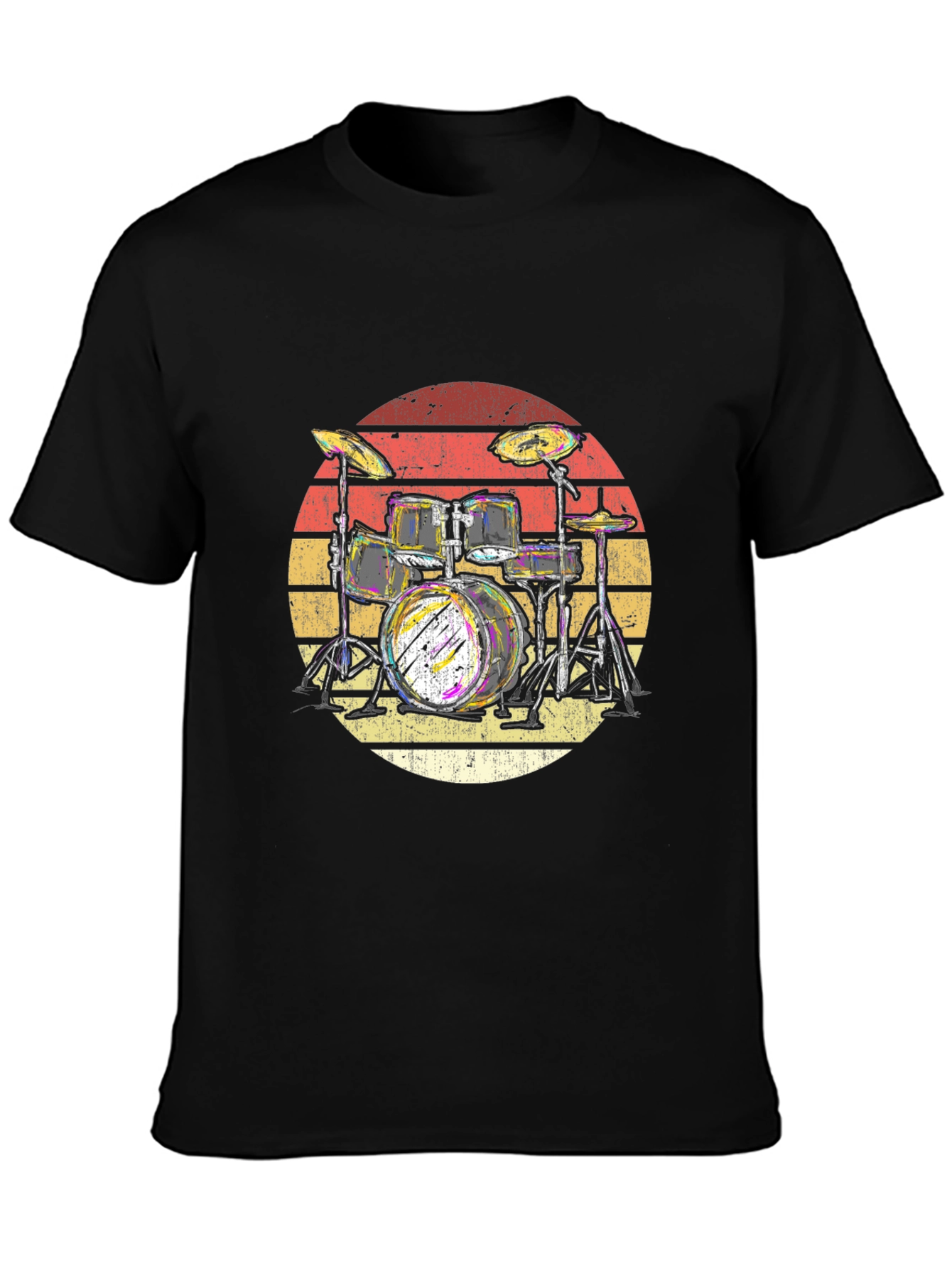 Black Retro Drum Kit T-Shirt - Musician Graphic Tee view 3