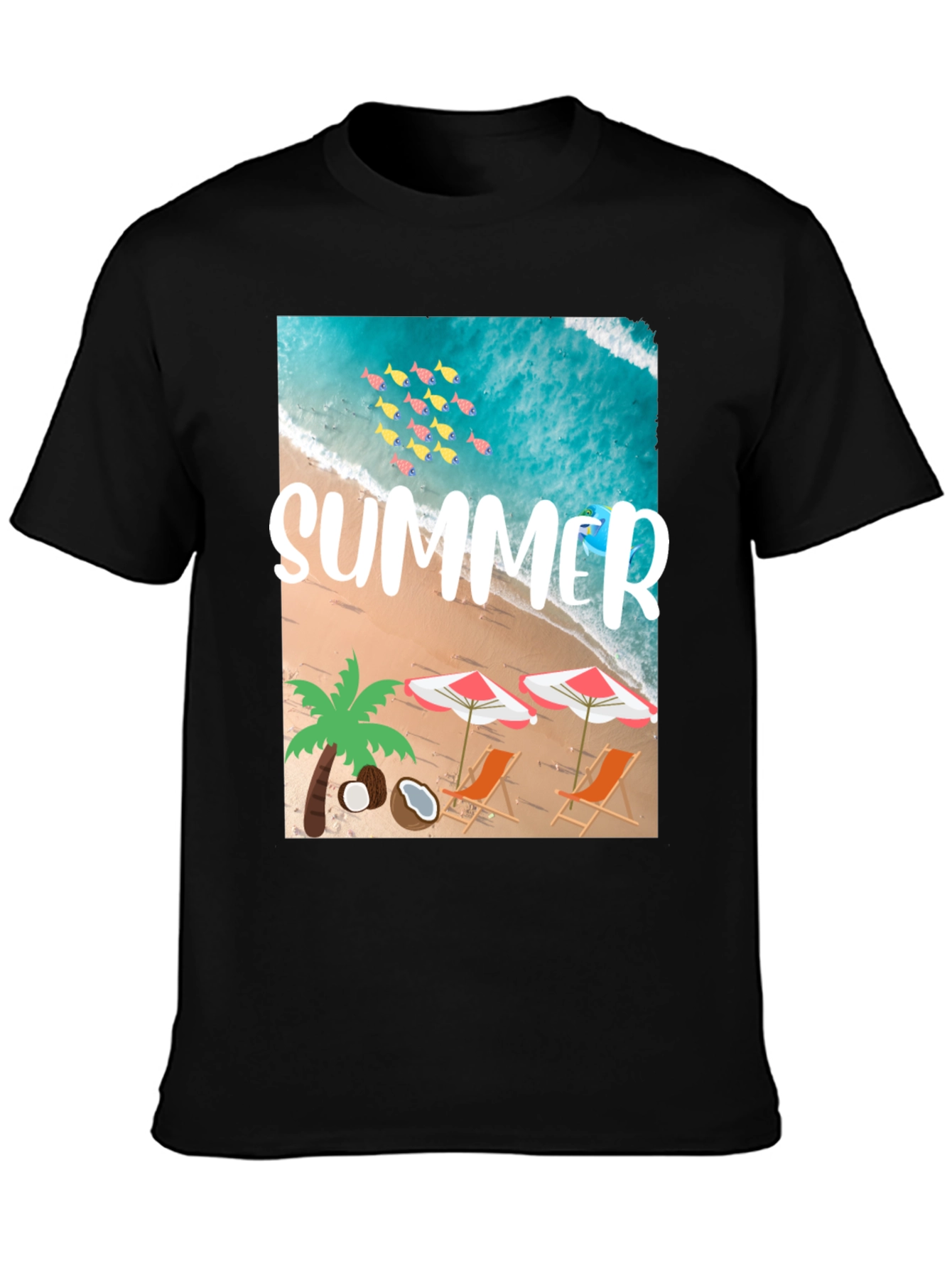 Black Summer Beach Graphic T-Shirt view 3