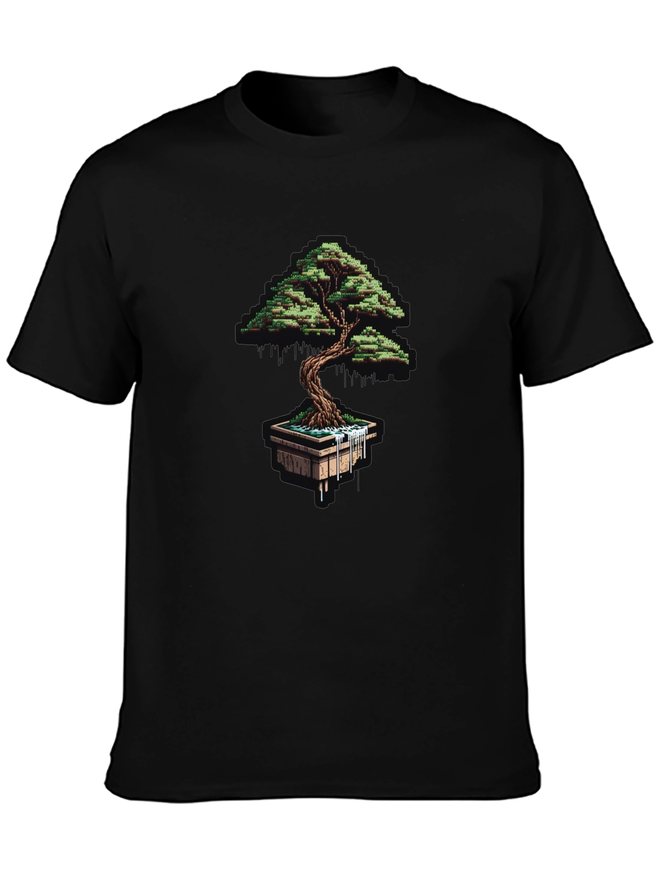 Black Pixel Art Bonsai Tree Black T-Shirt view 3