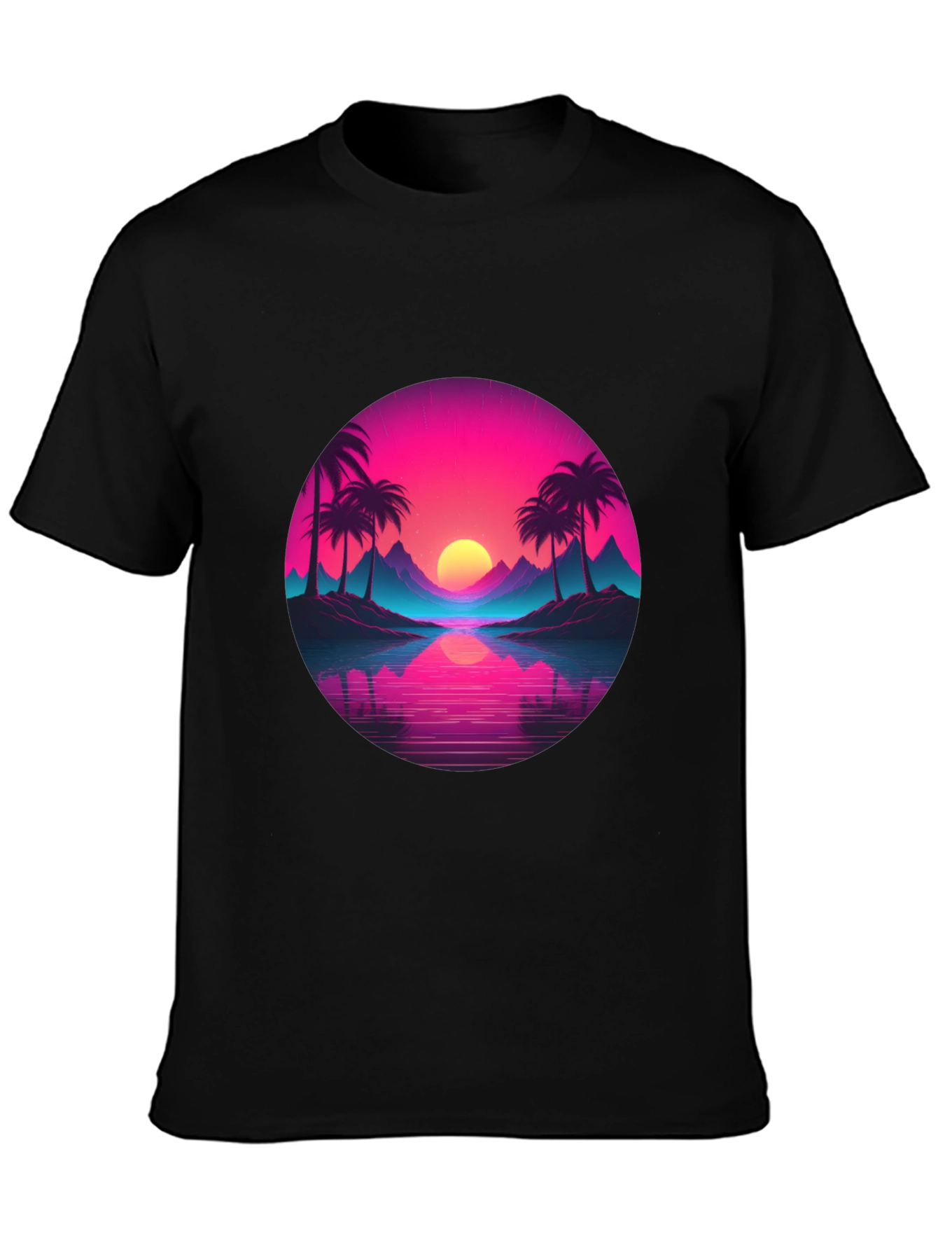 Black Retro Sunset Palm T-Shirt - Vibrant Graphic Tee view 3