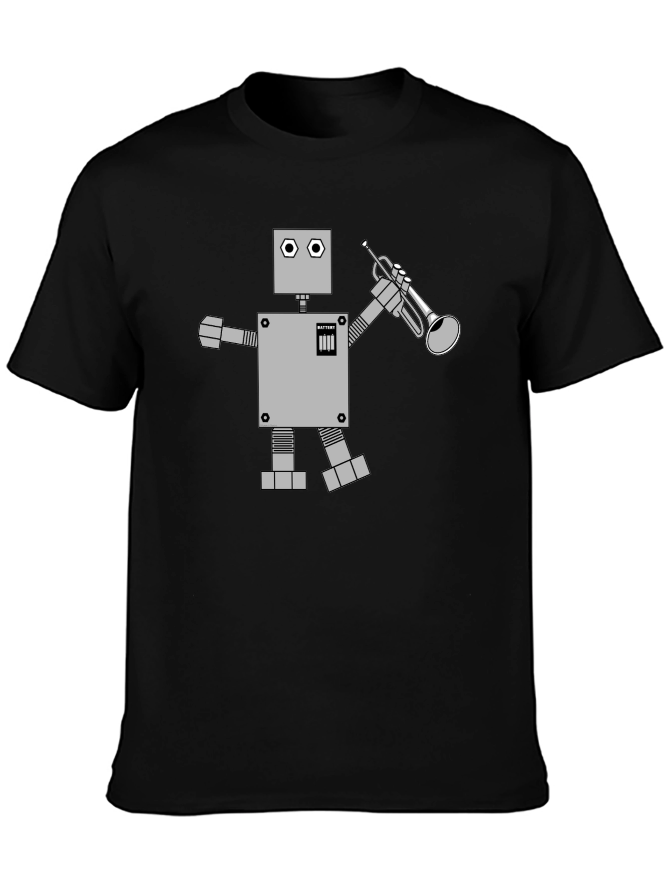 Black Robot Musician Graphic Tee - Black Cotton T-Shirt view 3