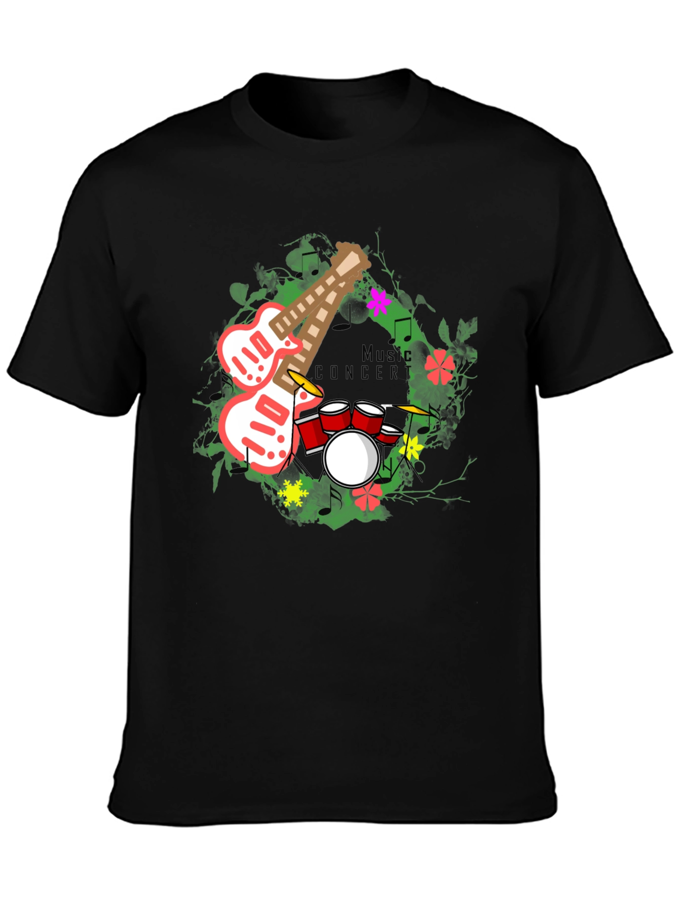 Black Music Concert Guitar Drum Graphic T-Shirt view 3