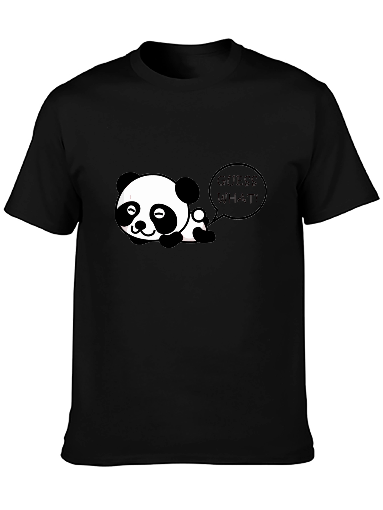 Black Cute Panda "Guess What!" Black T-Shirt view 3