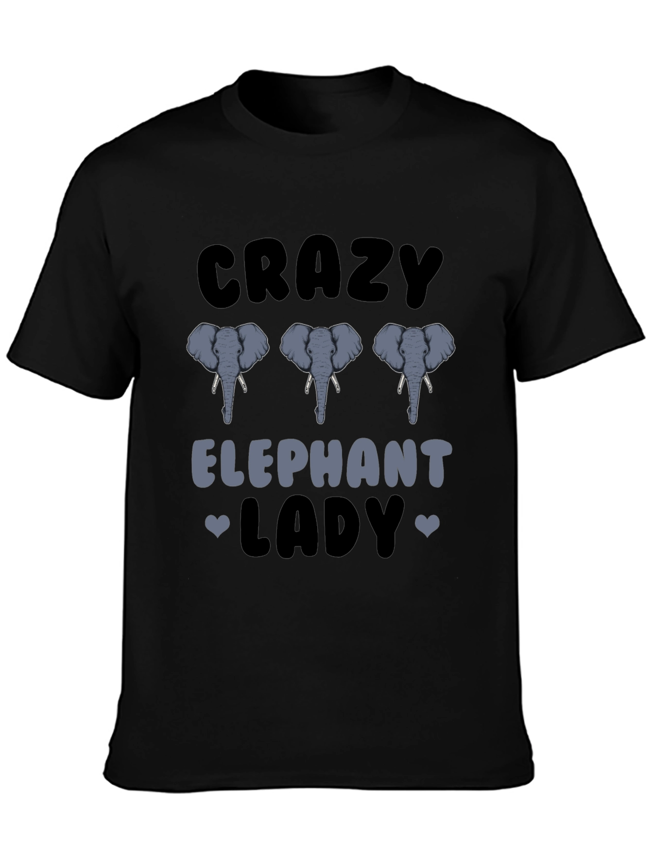Black Crazy Elephant Lady Graphic T-Shirt view 3
