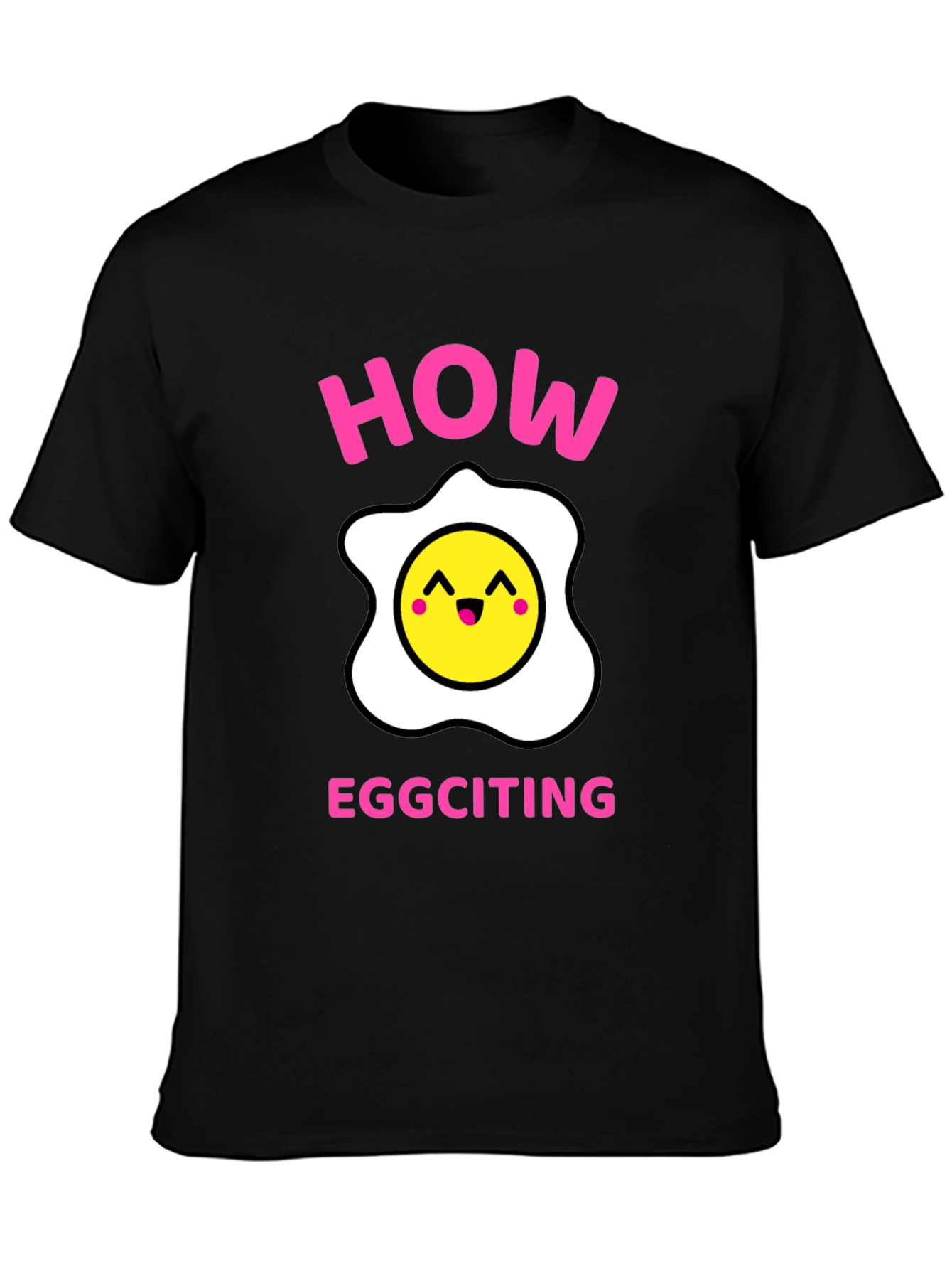Black How Eggciting! Novelty T-Shirt - Funny Egg Pun Tee view 3