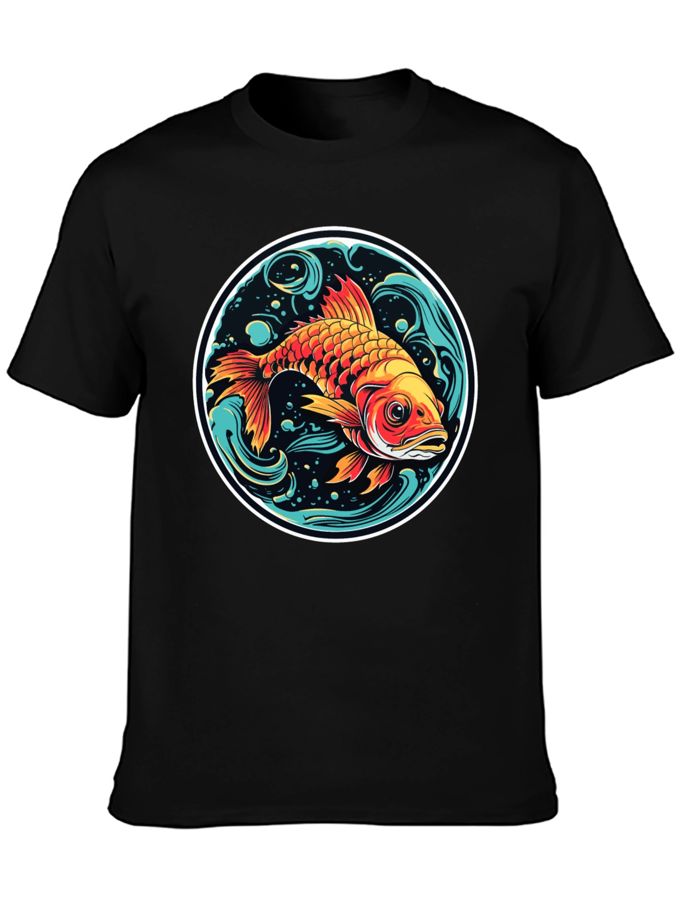 Black Koi Fish Graphic Tee - Black Cotton Blend view 3