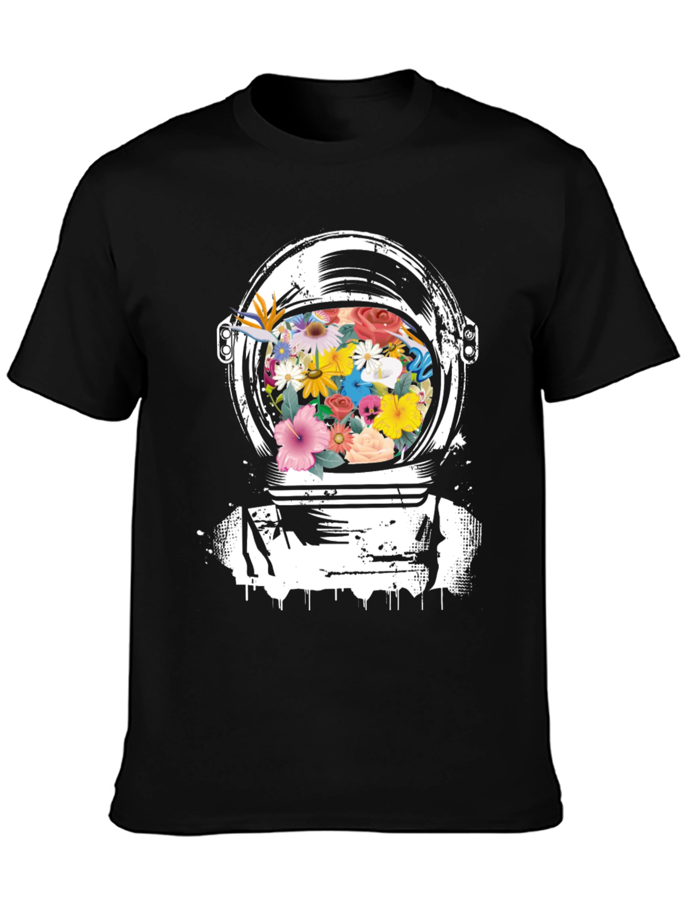 Black Floral Astronaut Helmet Graphic Tee - Black view 3