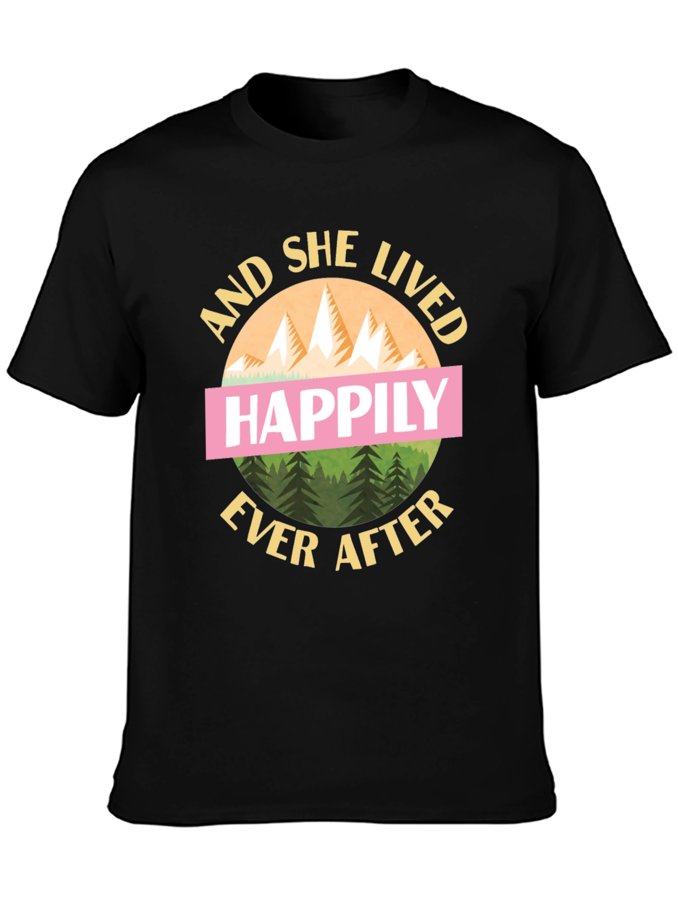 Black Happily Ever After Graphic Tee - Mountain Design T-Shirt view 3