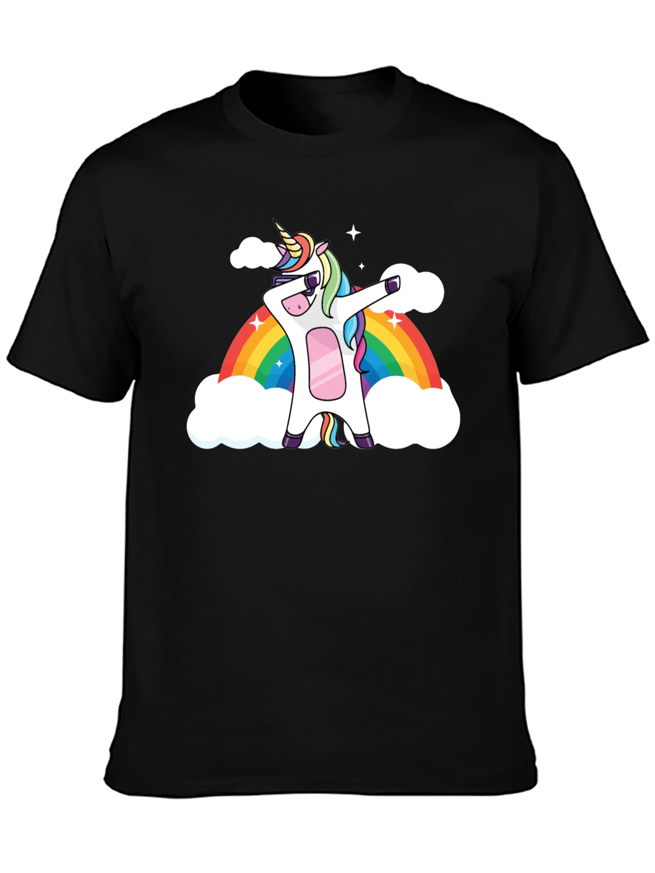 Black Unicorn Dab Rainbow Graphic T-Shirt view 3