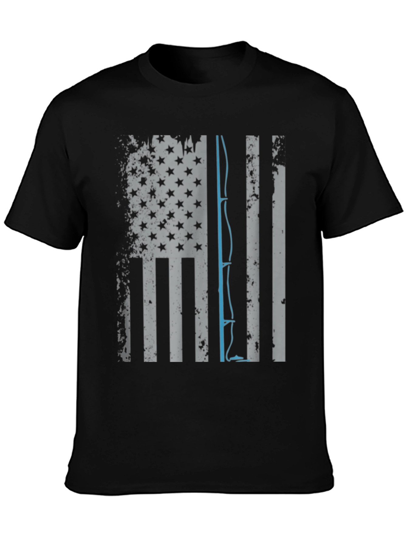 Black Fishing Rod USA Flag Graphic T-Shirt view 3