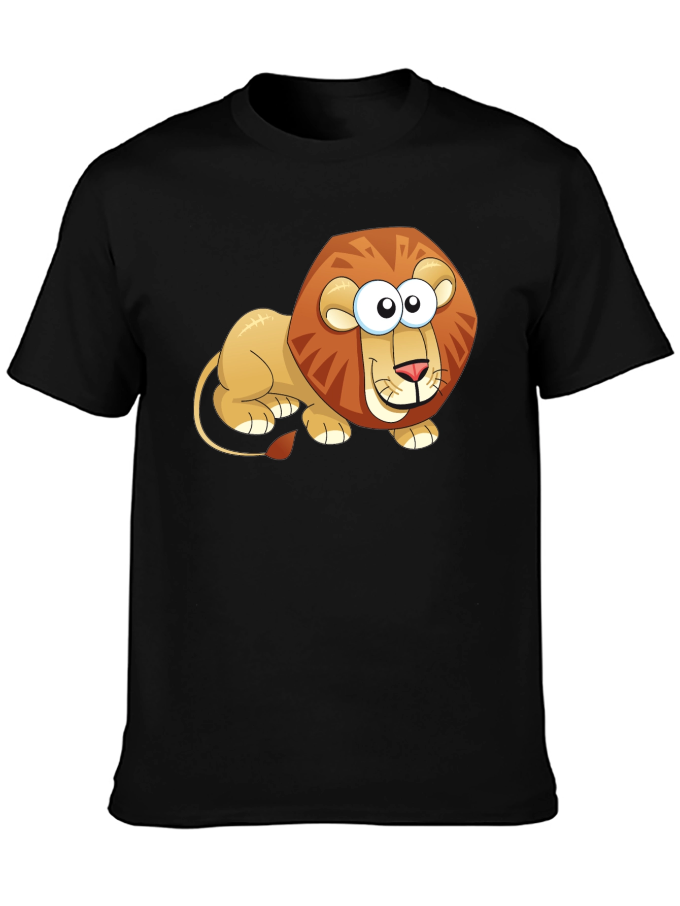 Black Cartoon Lion Graphic T-Shirt - Casual Black Tee view 3
