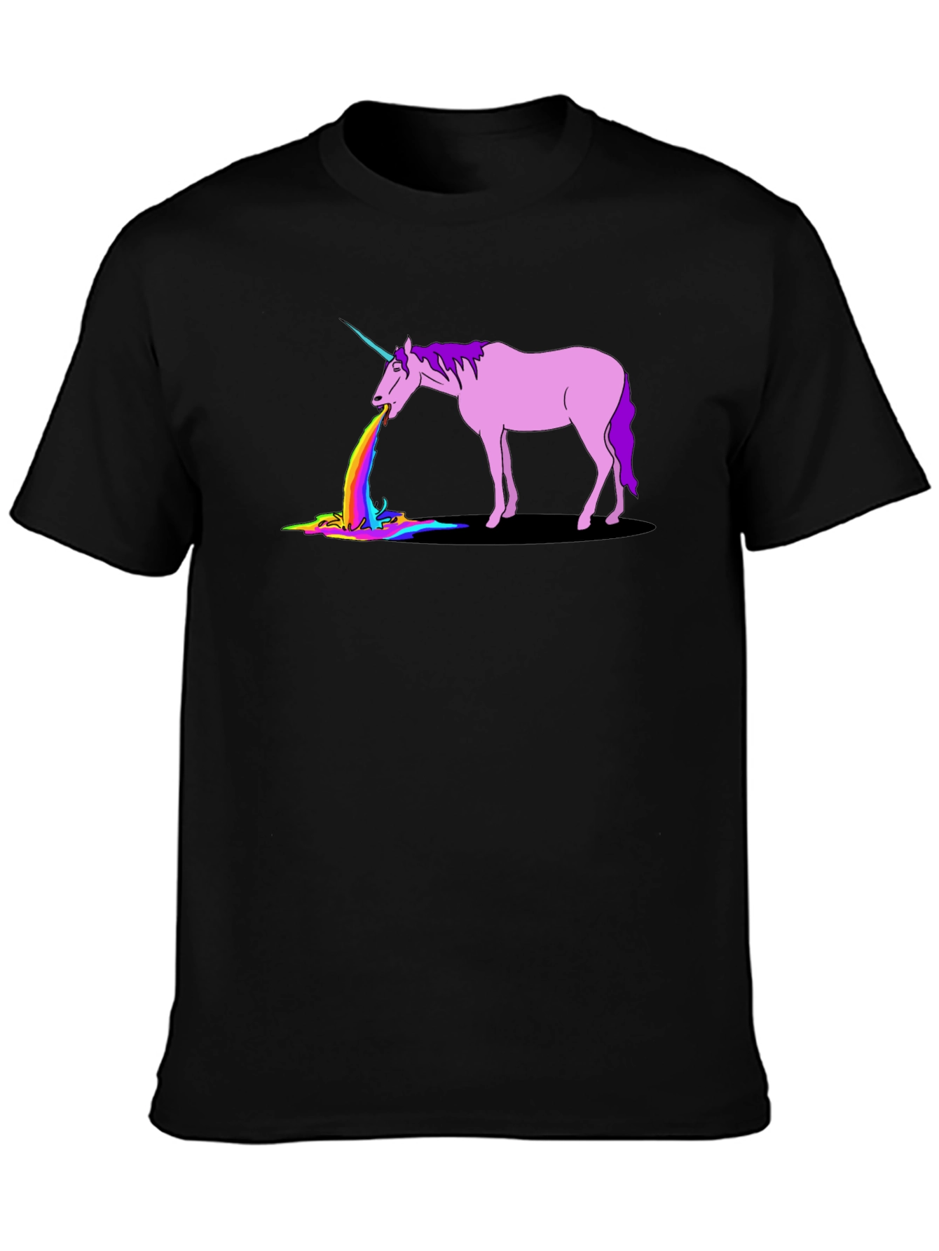 Black Unicorn Rainbow Puke Graphic T-Shirt view 3