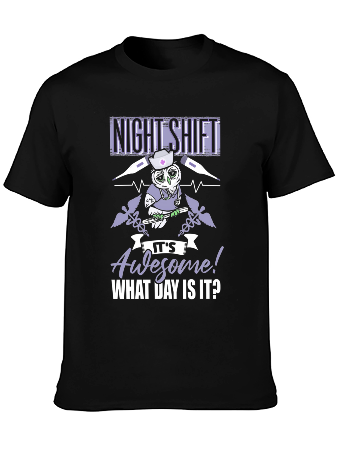 Black Night Shift Nurse Owl Graphic T-Shirt view 3