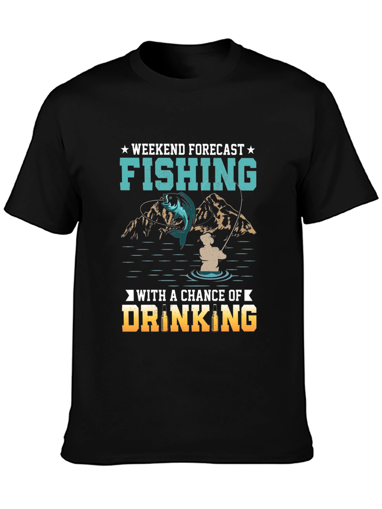 Black Fishing & Drinking Weekend Forecast T-Shirt view 3