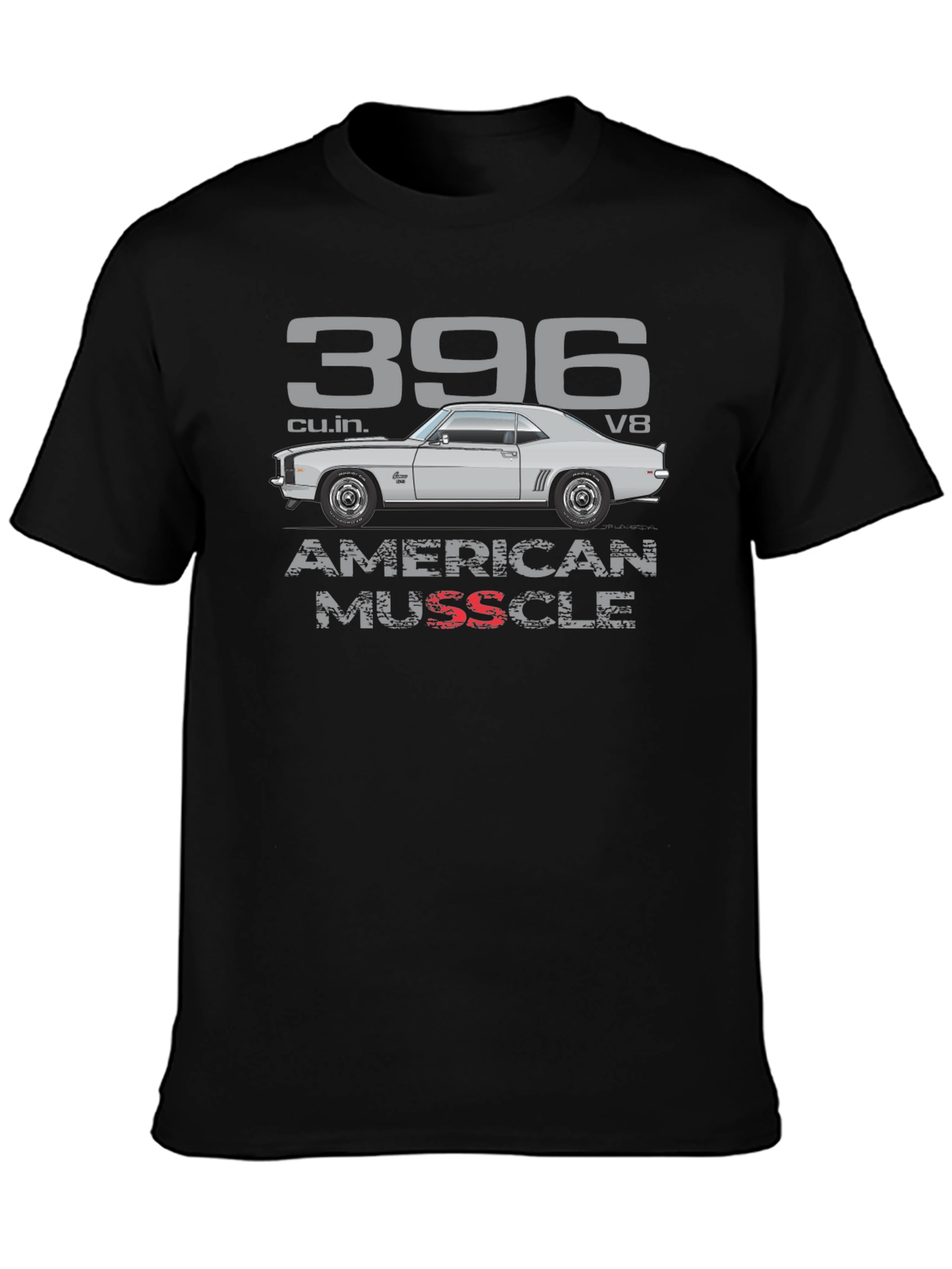 Black 396 American Muscle Car T-Shirt view 3