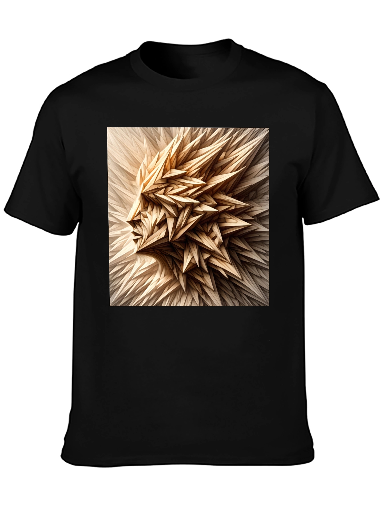 Black Abstract Geometric Face Graphic Black T-Shirt view 3