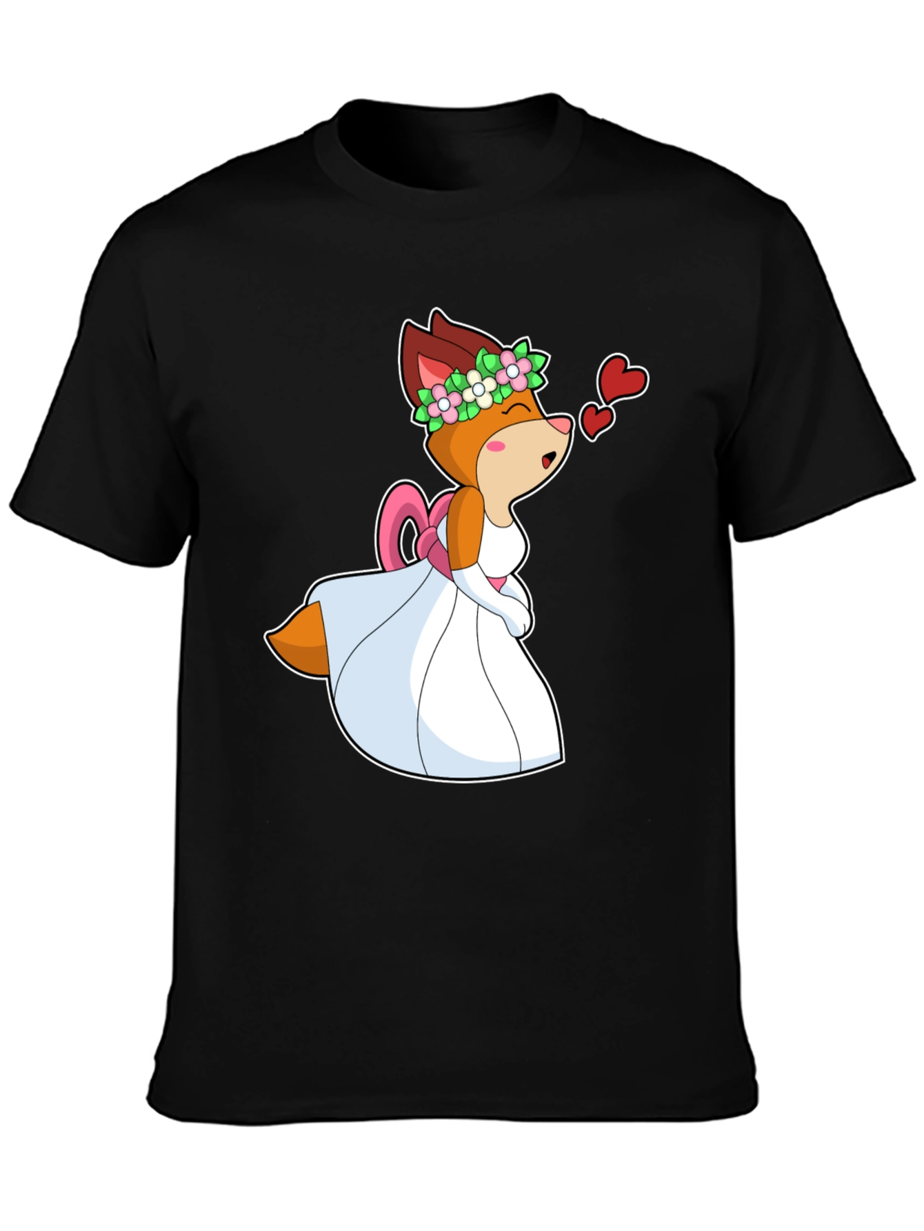 Black Cartoon Fox Bride T-Shirt - Love is in the Air! view 3
