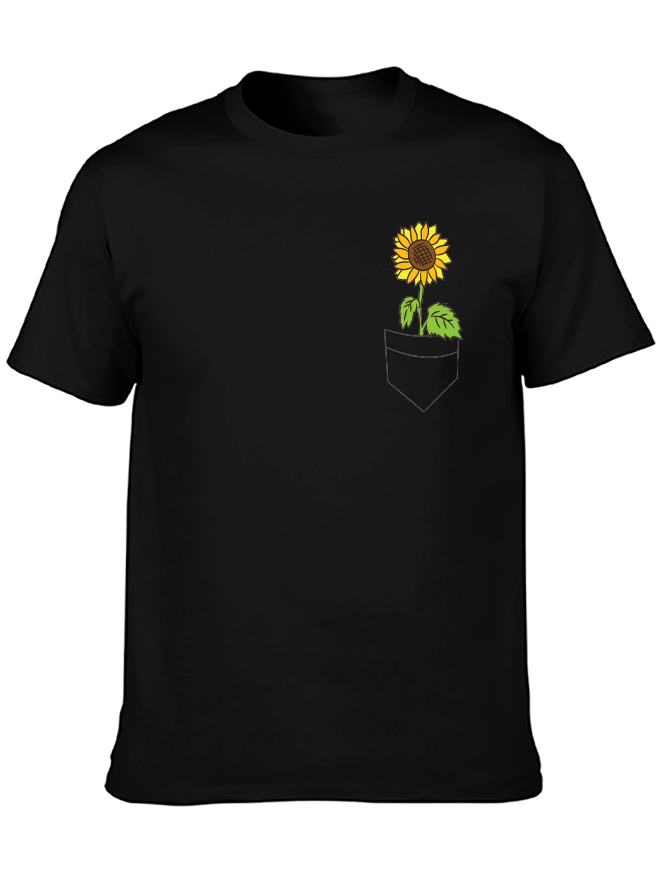 Black Sunflower Pocket Graphic Tee - Casual Black T-Shirt view 3