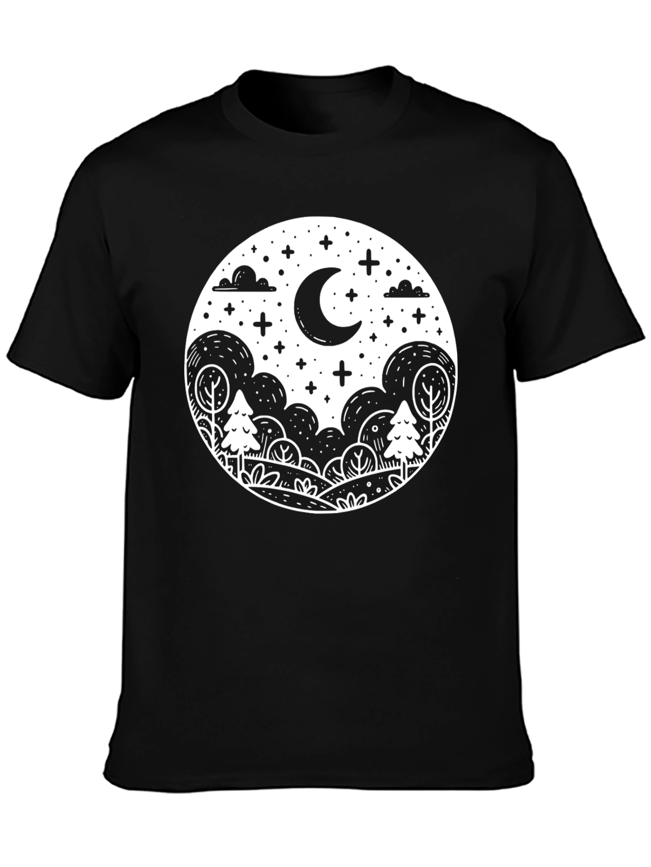 Black Night Sky Graphic Tee - Black Cotton Shirt view 3