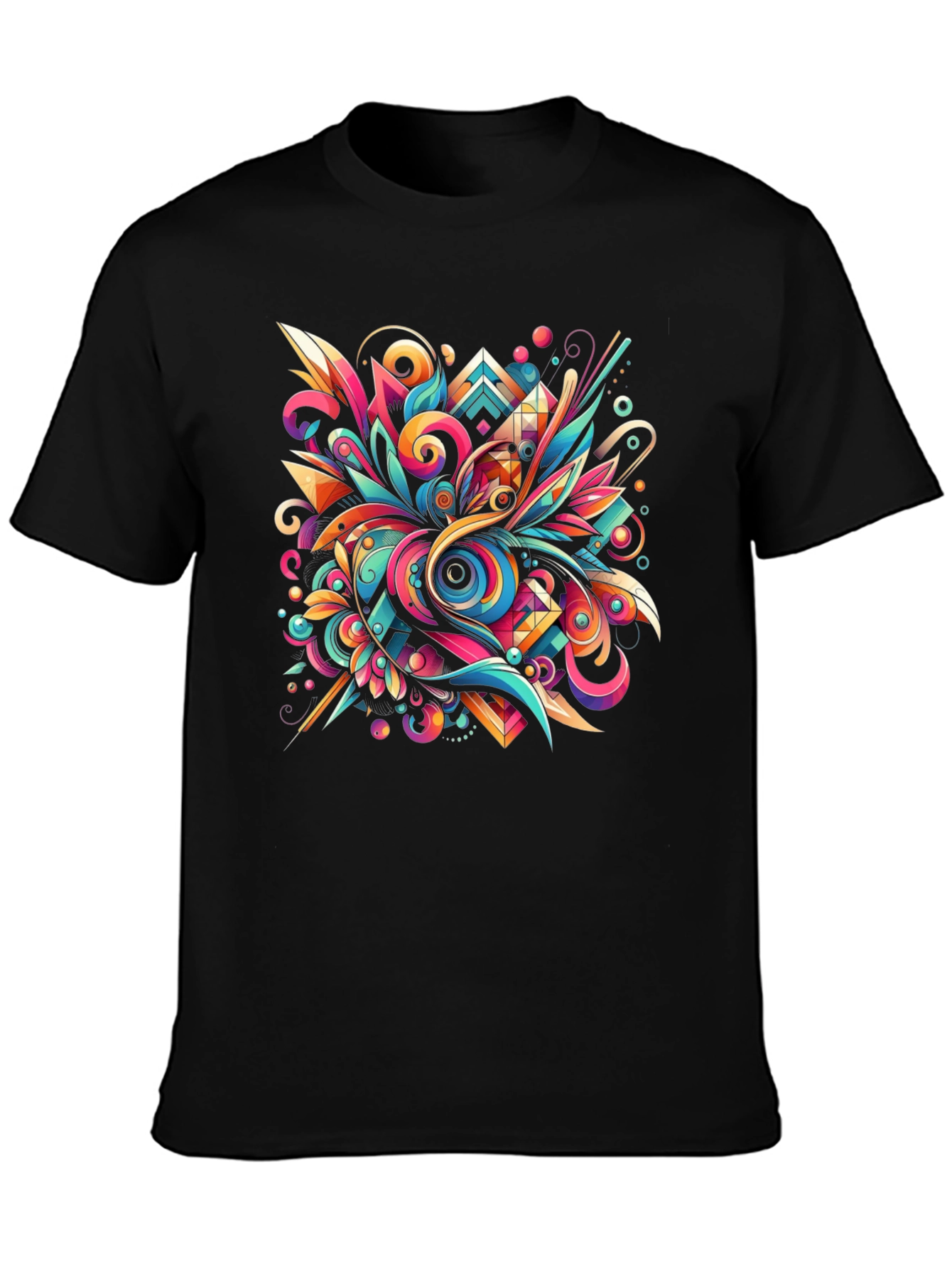 Black Psychedelic Abstract Art Black T-Shirt view 3
