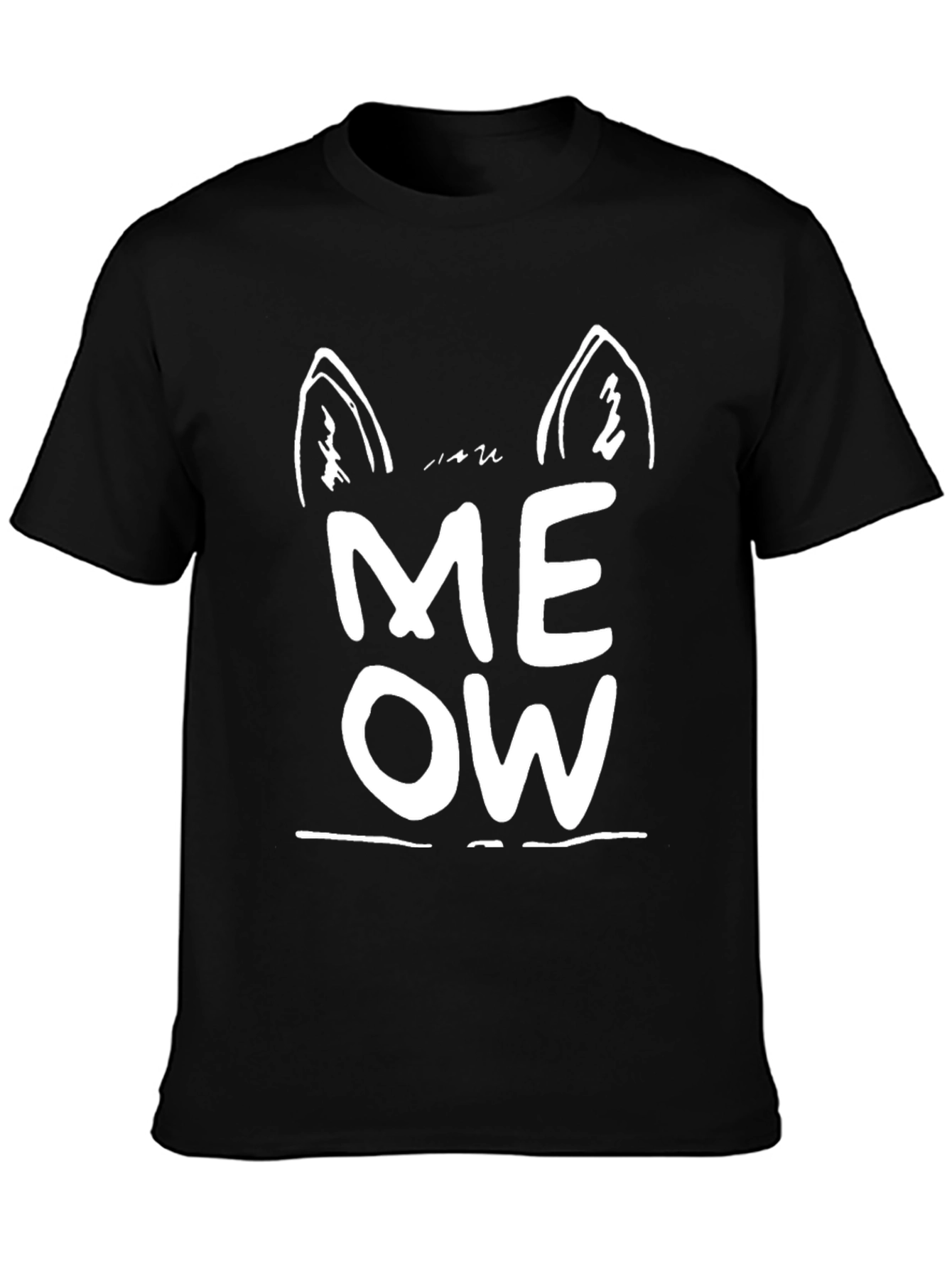 Black Meow Cat Ear Graphic Tee - Black Unisex T-Shirt view 3