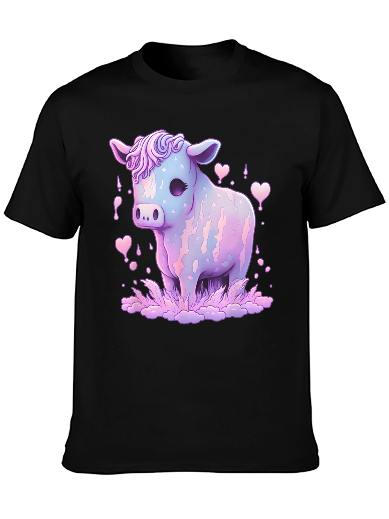 Black Pastel Cow Graphic Tee view 3