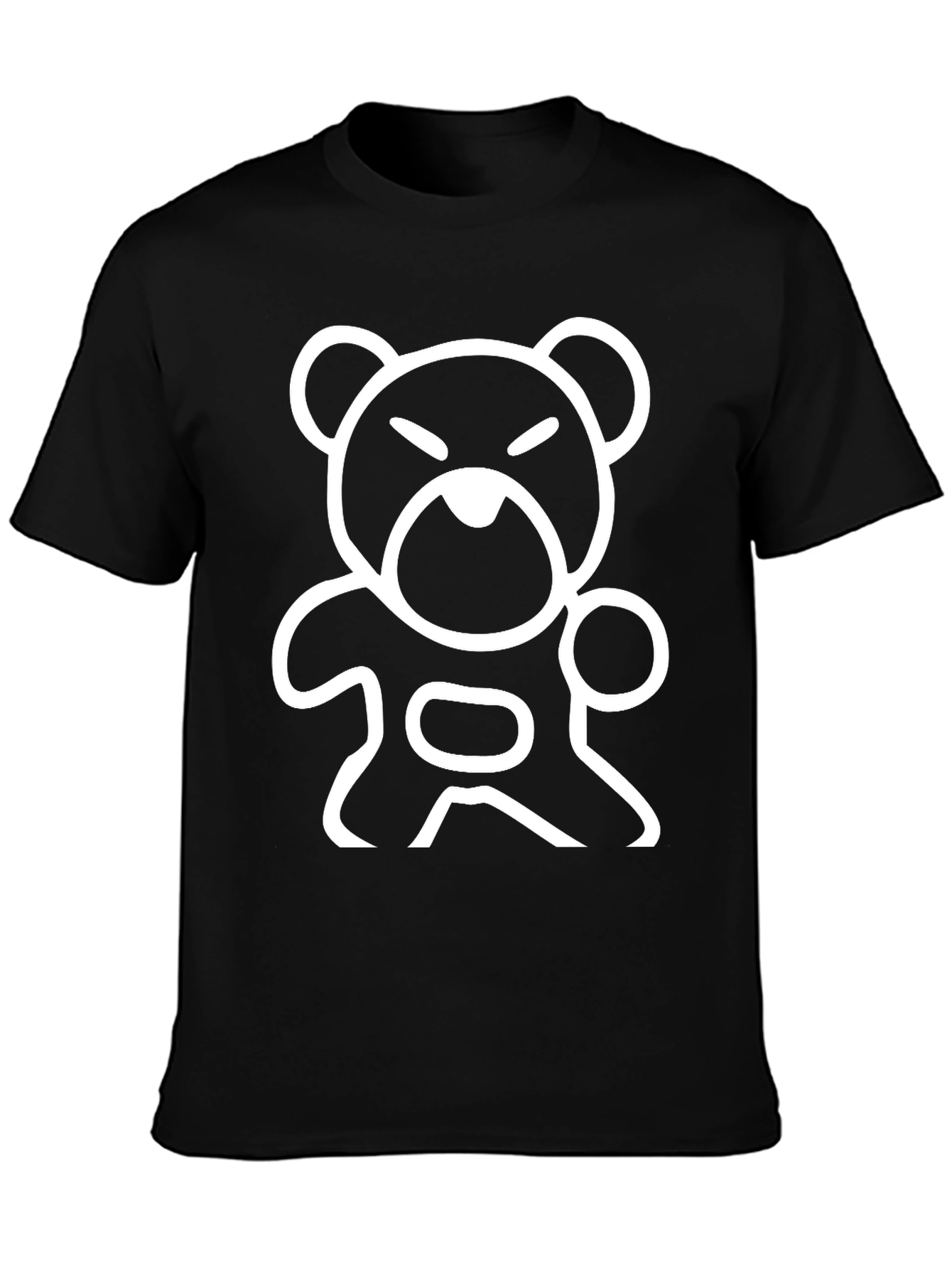 Black Men's Black T-Shirt with White Bear Graphic view 3
