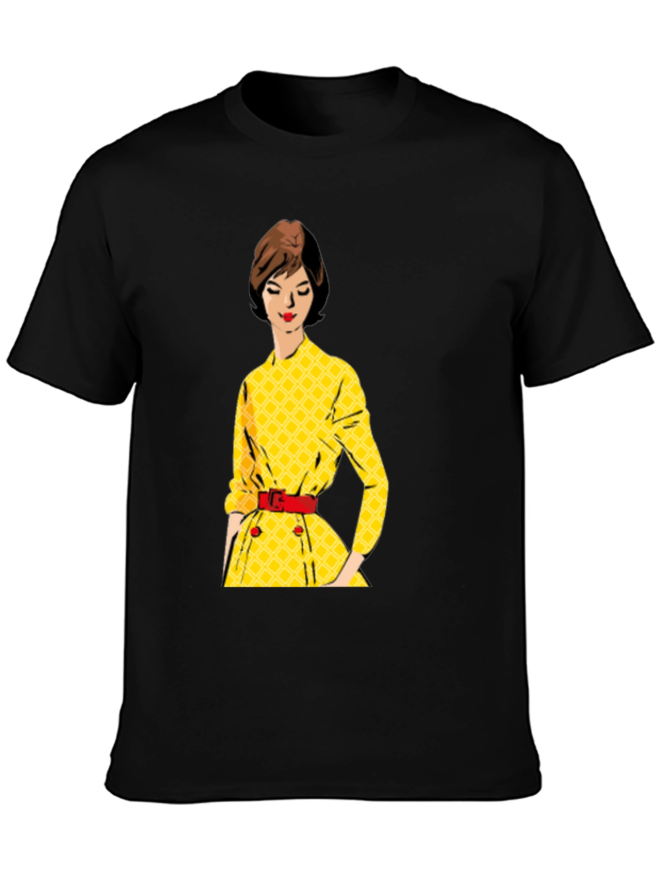 Black Retro Yellow Dress T-Shirt view 3