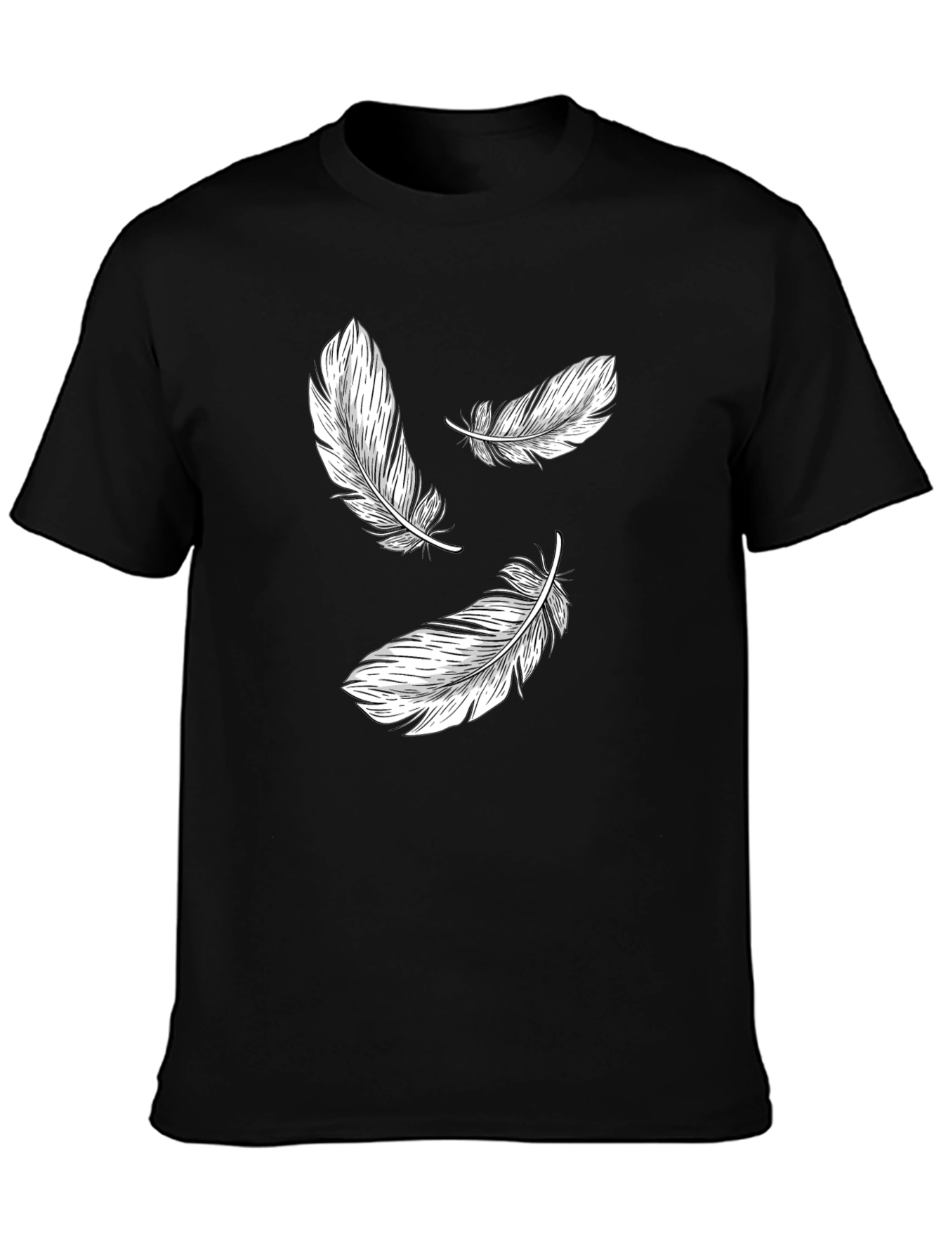 Black Feather Print Black T-Shirt view 3
