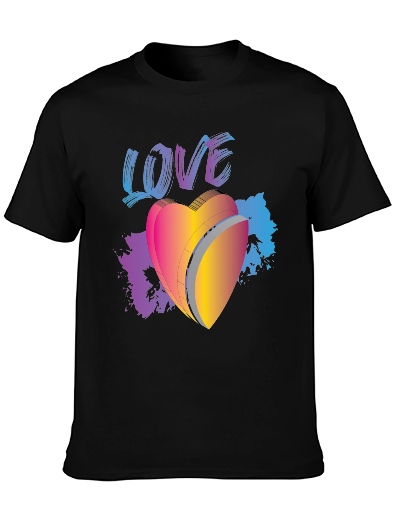 Black Love Heart Graphic Black T-Shirt view 3