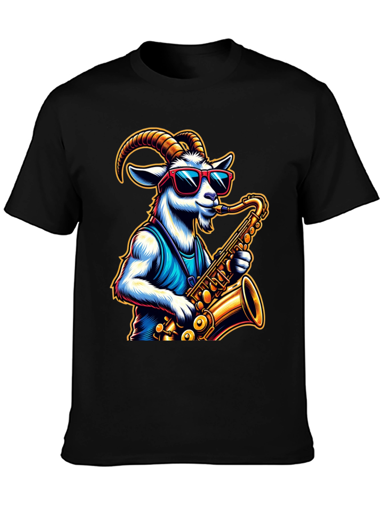 Black Cool Goat Saxophone Player Graphic Tee view 3