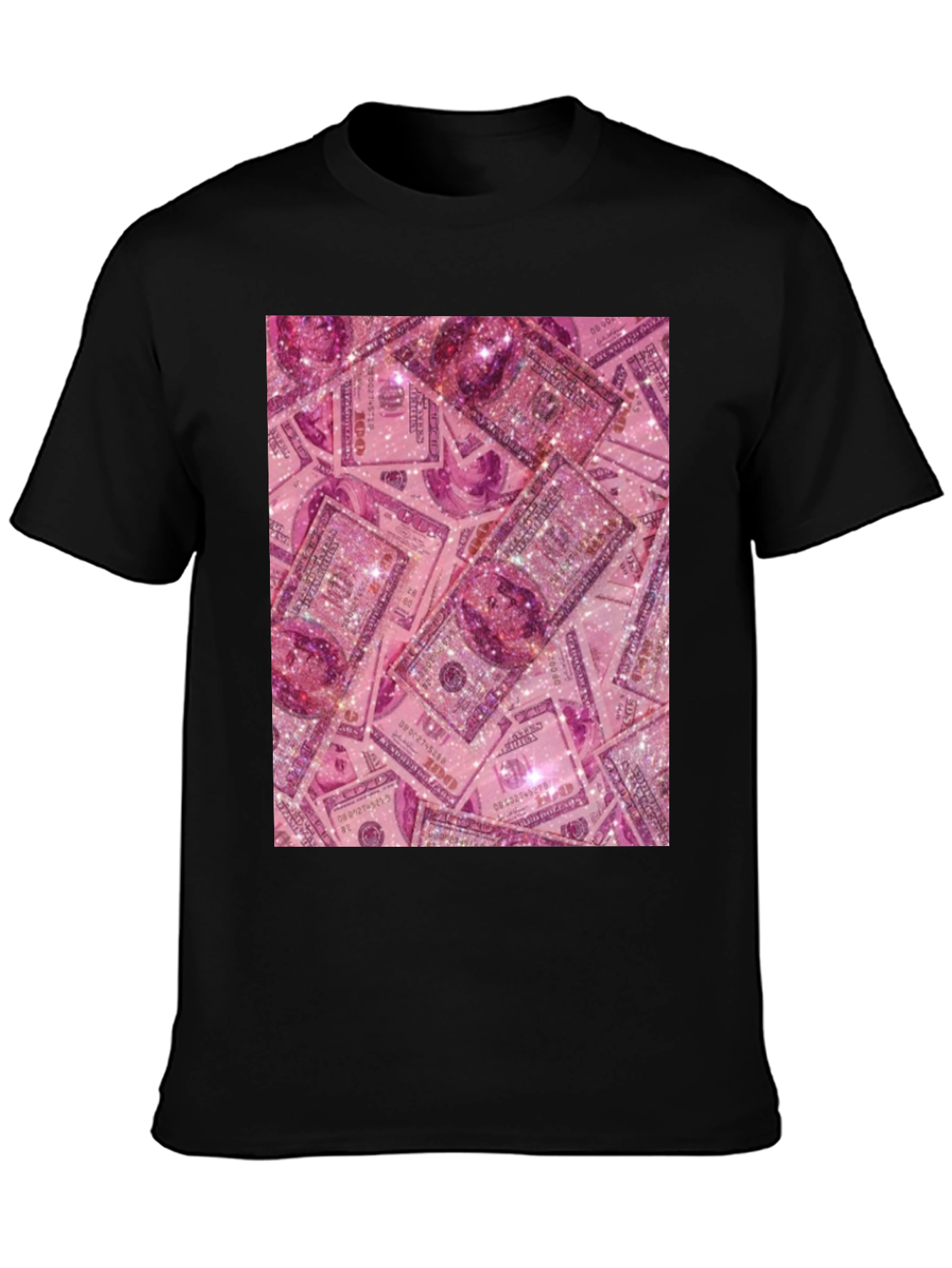Black Pink Money Graphic Tee - Novelty Black T-Shirt view 3