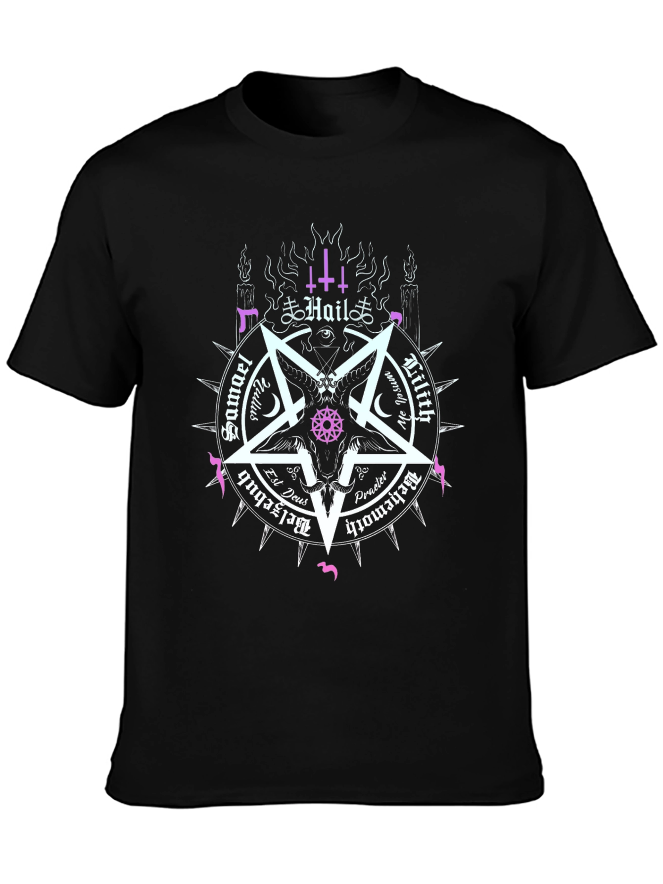 Black Occult Baphomet Pentagram Graphic Tee view 3