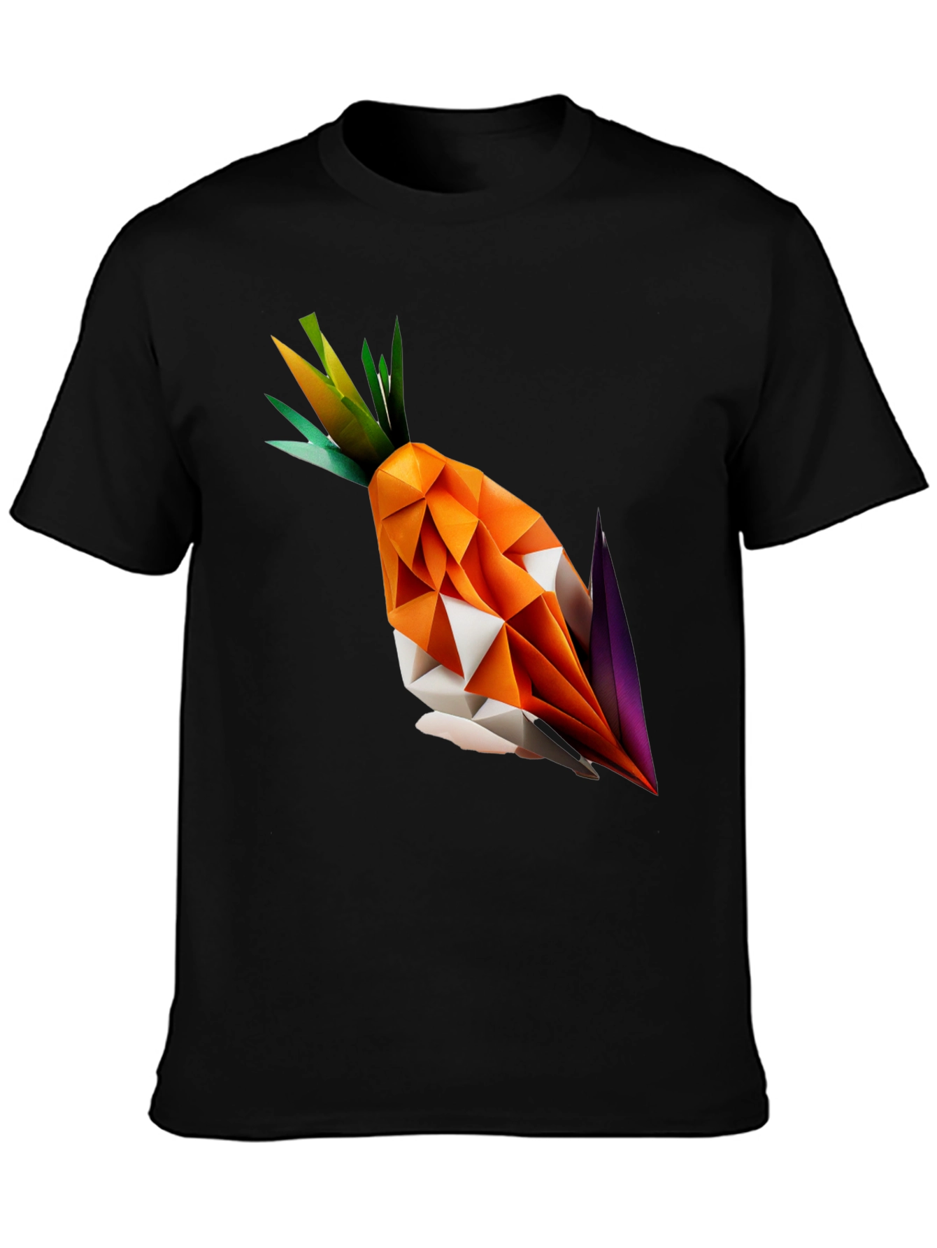 Black Geometric Origami Carrot Black T-Shirt view 3