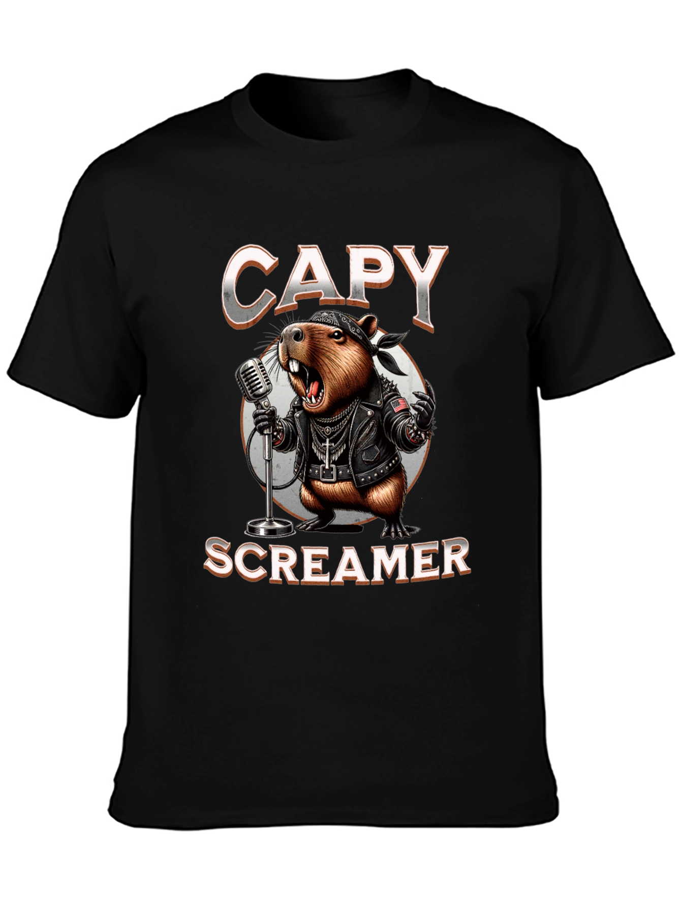 Black Capy Screamer T-Shirt - Rocker Capybara Design view 3