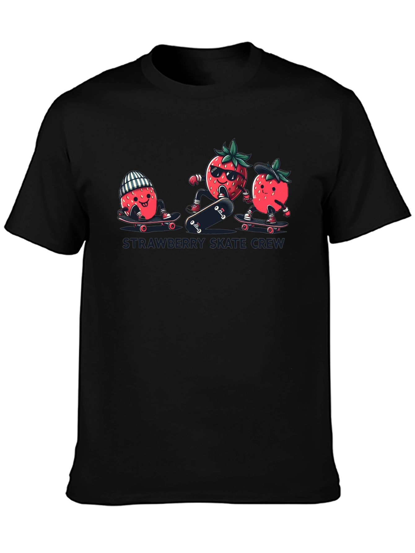 Black Strawberry Skate Crew T-Shirt - Black Cotton Tee view 3