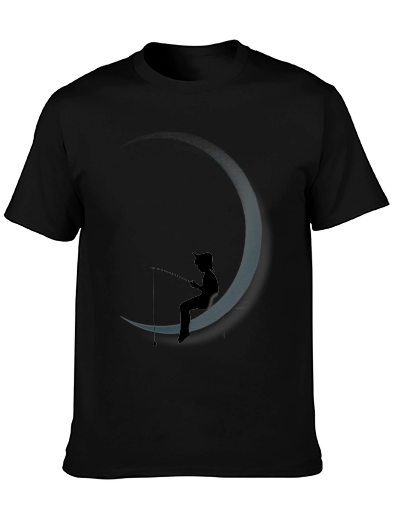 Black DreamWorks Inspired Fishing on the Moon T-Shirt view 3