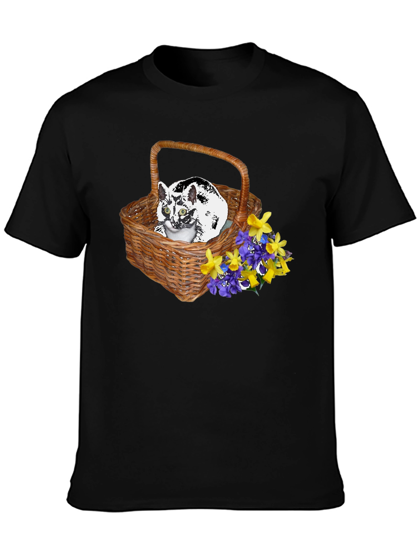 Black Cat in Basket Tee - Floral Accent view 3