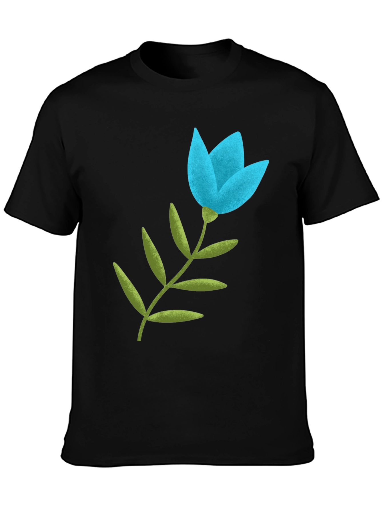 Black Blue Flower Graphic Tee - Black Cotton Blend view 3