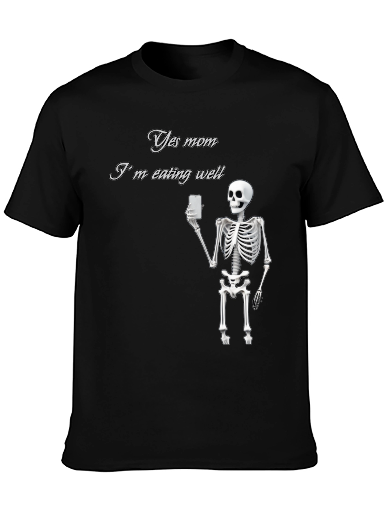 Black Yes Mom Skeleton Graphic Tee - Funny Humor T-Shirt view 3