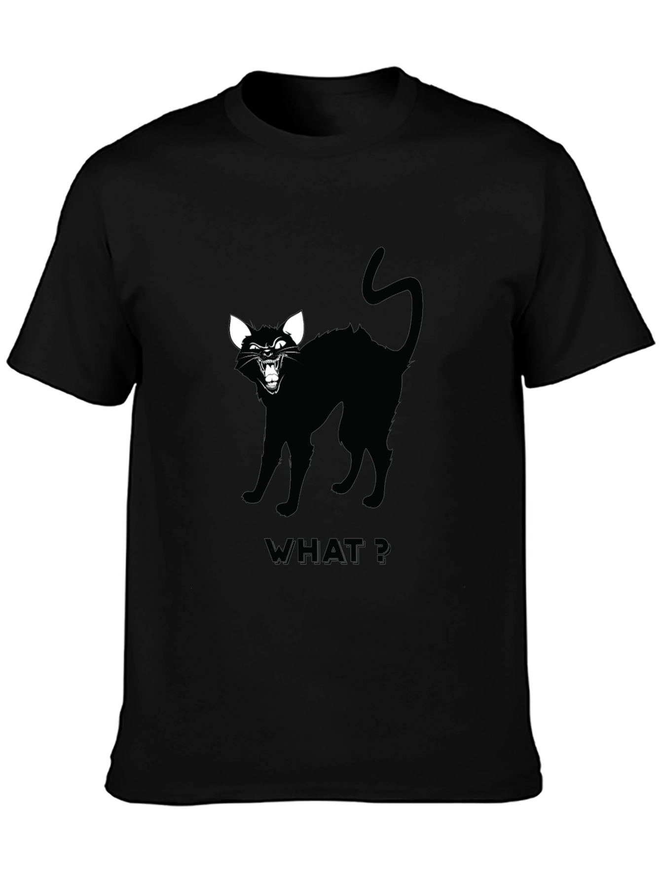 Black Black Cat Graphic Tee - "WHAT?" Design view 3
