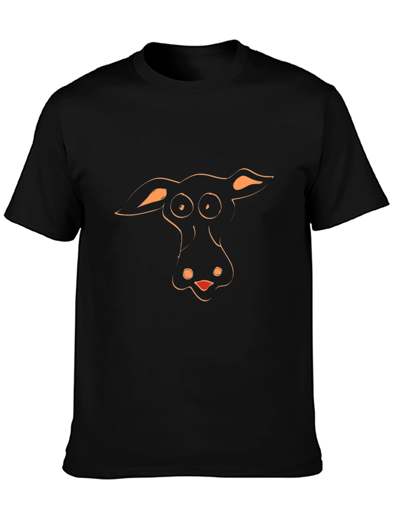 Black Funny Cartoon Animal Face Black T-Shirt view 3