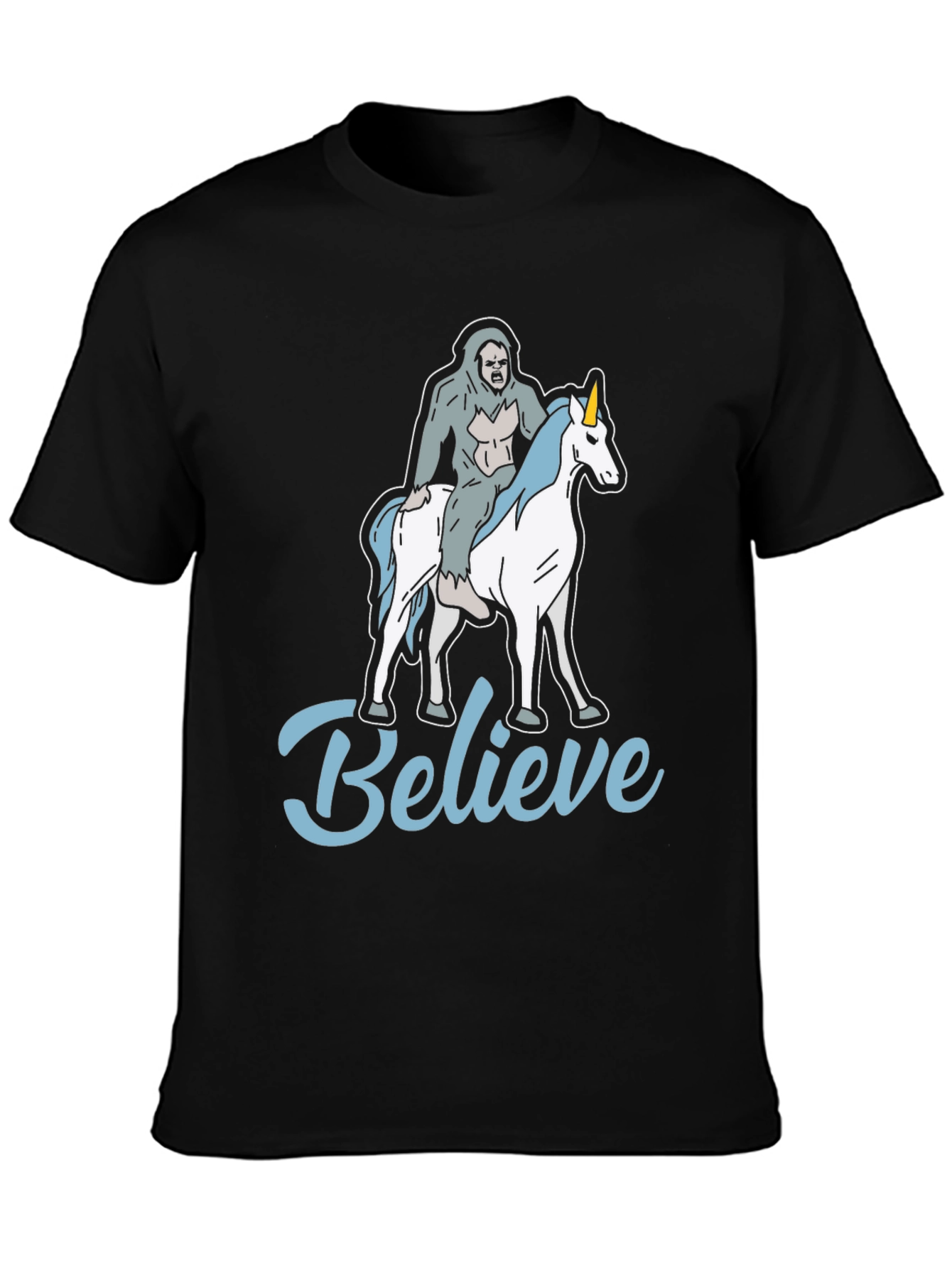 Black Believe Bigfoot Unicorn T-Shirt Funny Graphic Tee view 3