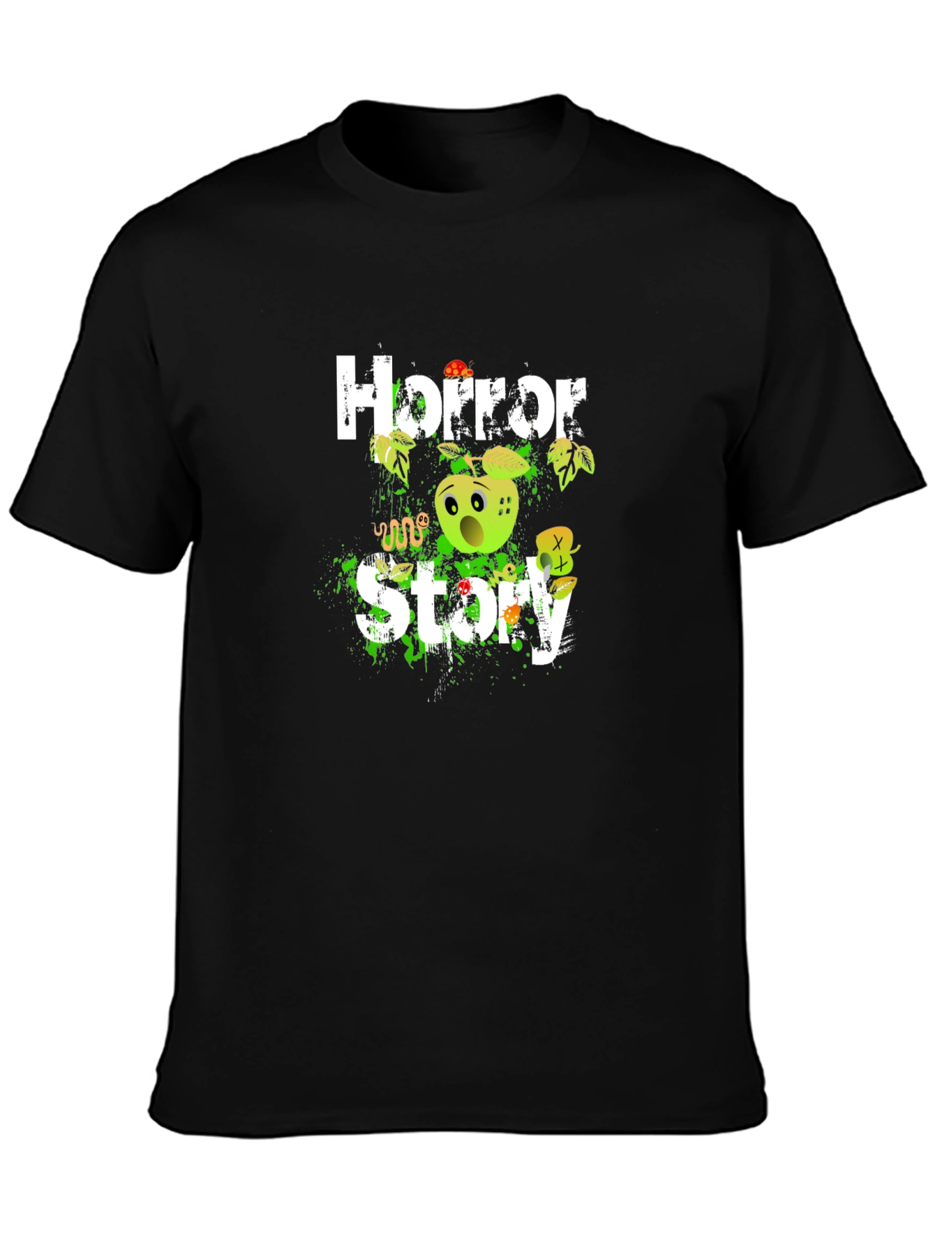 Black Horror Story Graphic Tee - Creepy Apple Design view 3